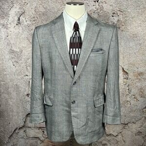 Jos A Bank‎ 44R Gray Houndstooth Plaid Silk Camel Hair Blazer Sport Coat Jacket